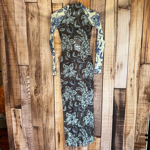 Significant Other Jean Dress Hibiscus Splice Mesh Floral Bodycon Floral US 2 NWT - Picture 1 of 11